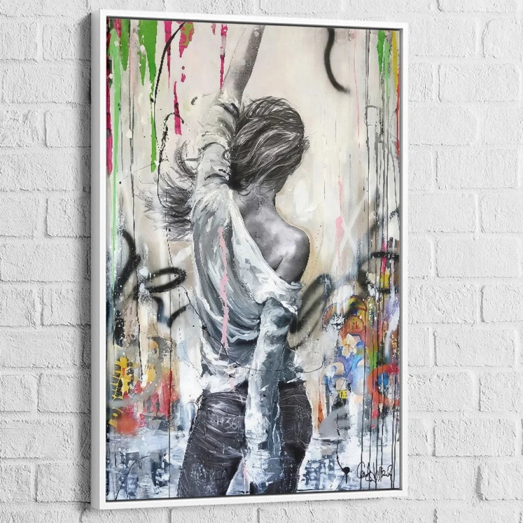 Tableau street art La Danseuse, cadre blanc