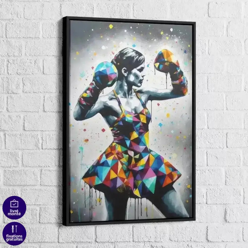 Street art mural d’une boxeuse en tutu multicolore