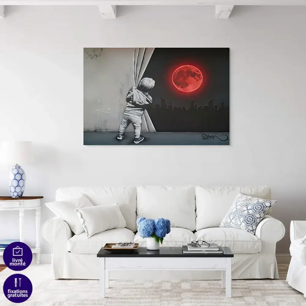 tableau street art enfant mur