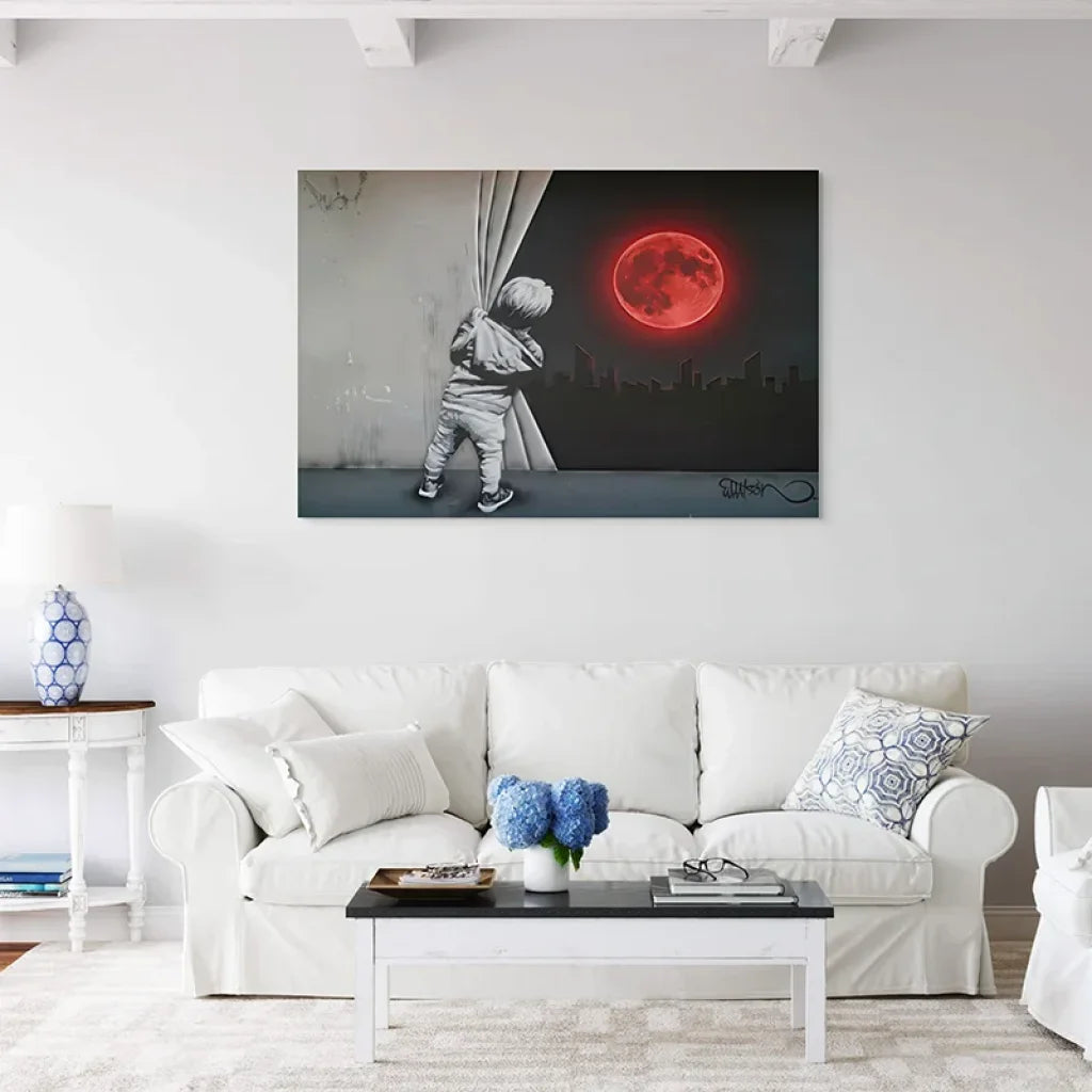 tableau street art enfant mur