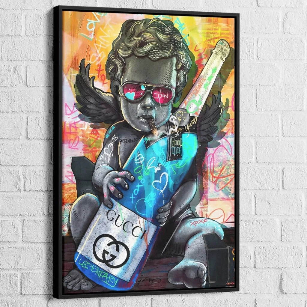 Tableau Street Art Luxe et Chérubin 40x60cm / Cadre Noir Tableau Pop Art