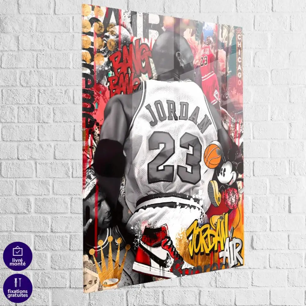 Tableau Chicago Bulls hommage au n°23, textures graffiti et coulures
