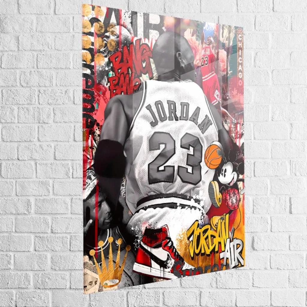 Tableau Chicago Bulls hommage au n°23, textures graffiti et coulures