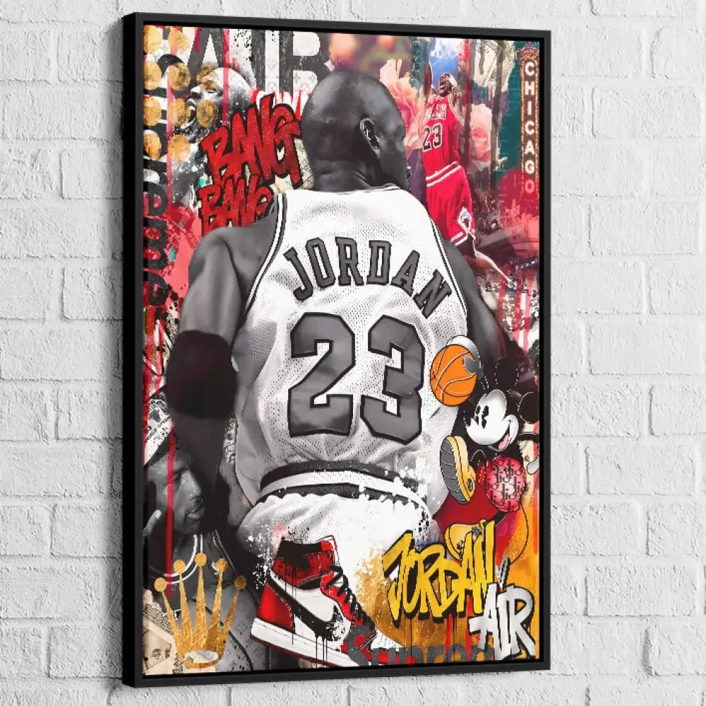 Street art basket with Drip, "Bang Bang" tags, and golden crown