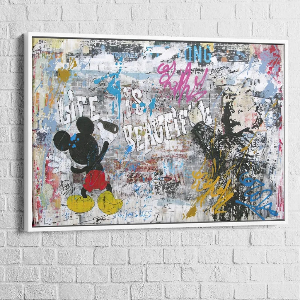 Tableau Street Art Mickey et le Graffiti 40x60cm / Cadre Blanc Tableau Street Art