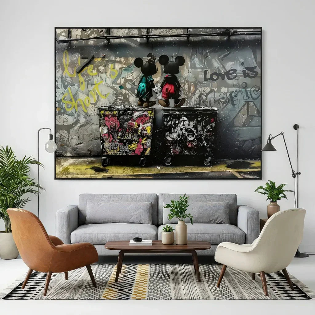 Tableau graffiti Mickey art urbain pour salon contemporain