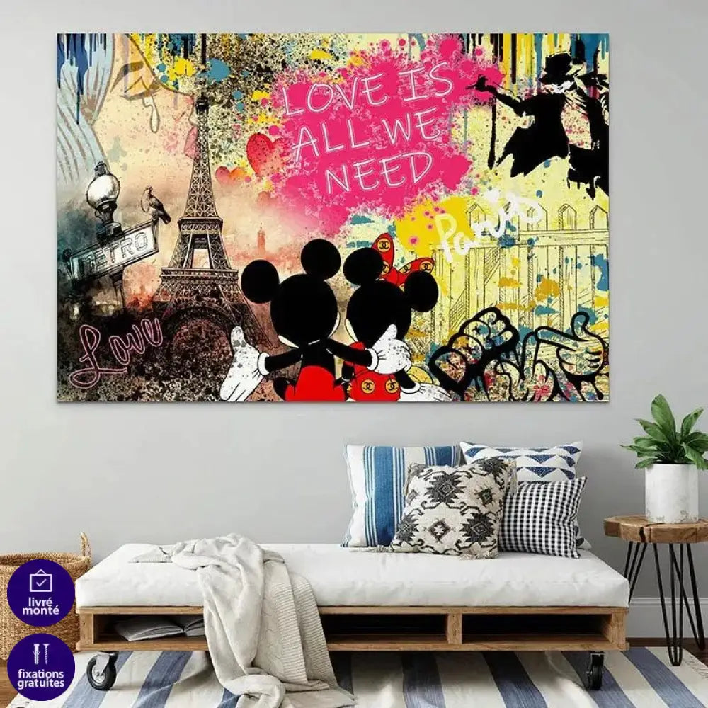 Tableau Street Art Mickey Love is All - Montableaudeco