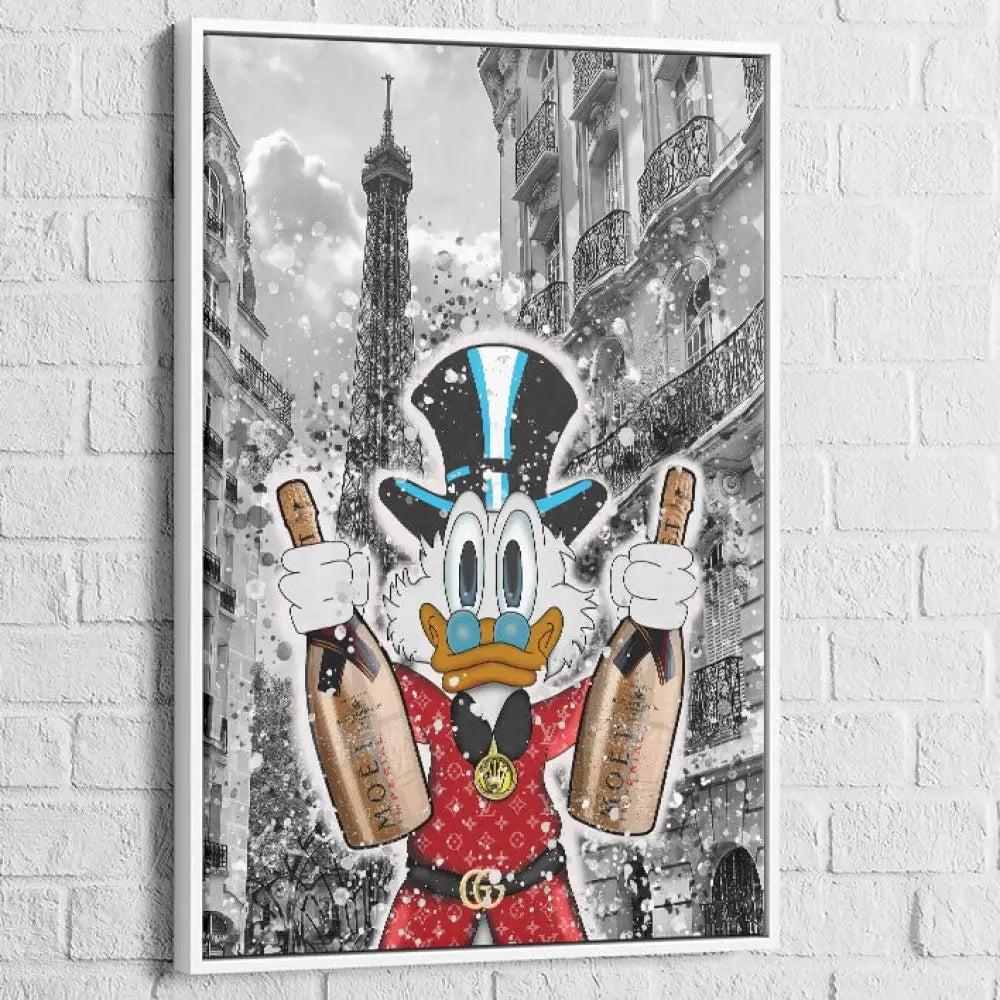 Tableau Street Art Rich Duck in Paris 40x60cm / Cadre Blanc Tableau Street Art