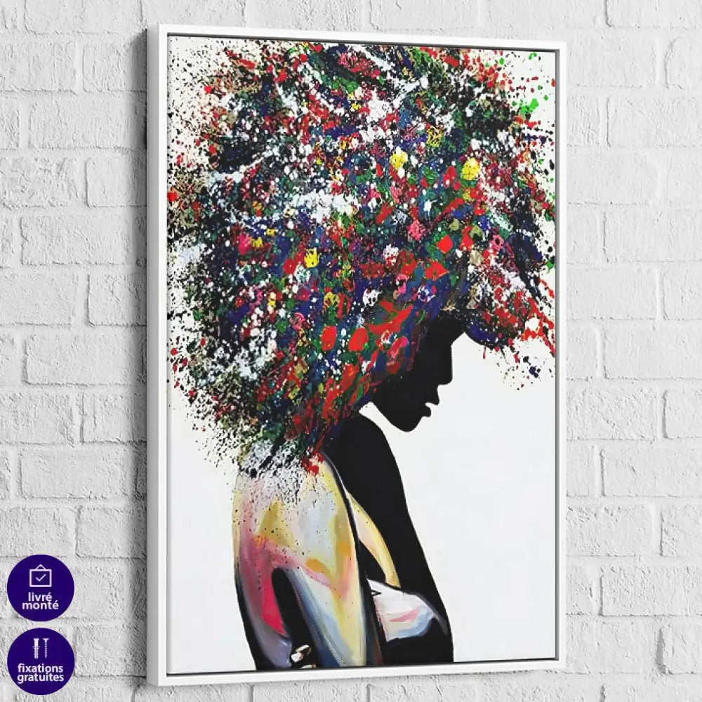 Tableau Street Art Silhouette en Couleur 40x60cm / Cadre Blanc Tableau Street Art