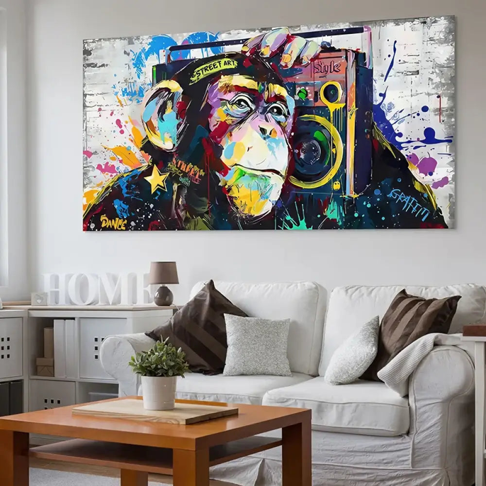 tableau moderne singe boombox déco murale