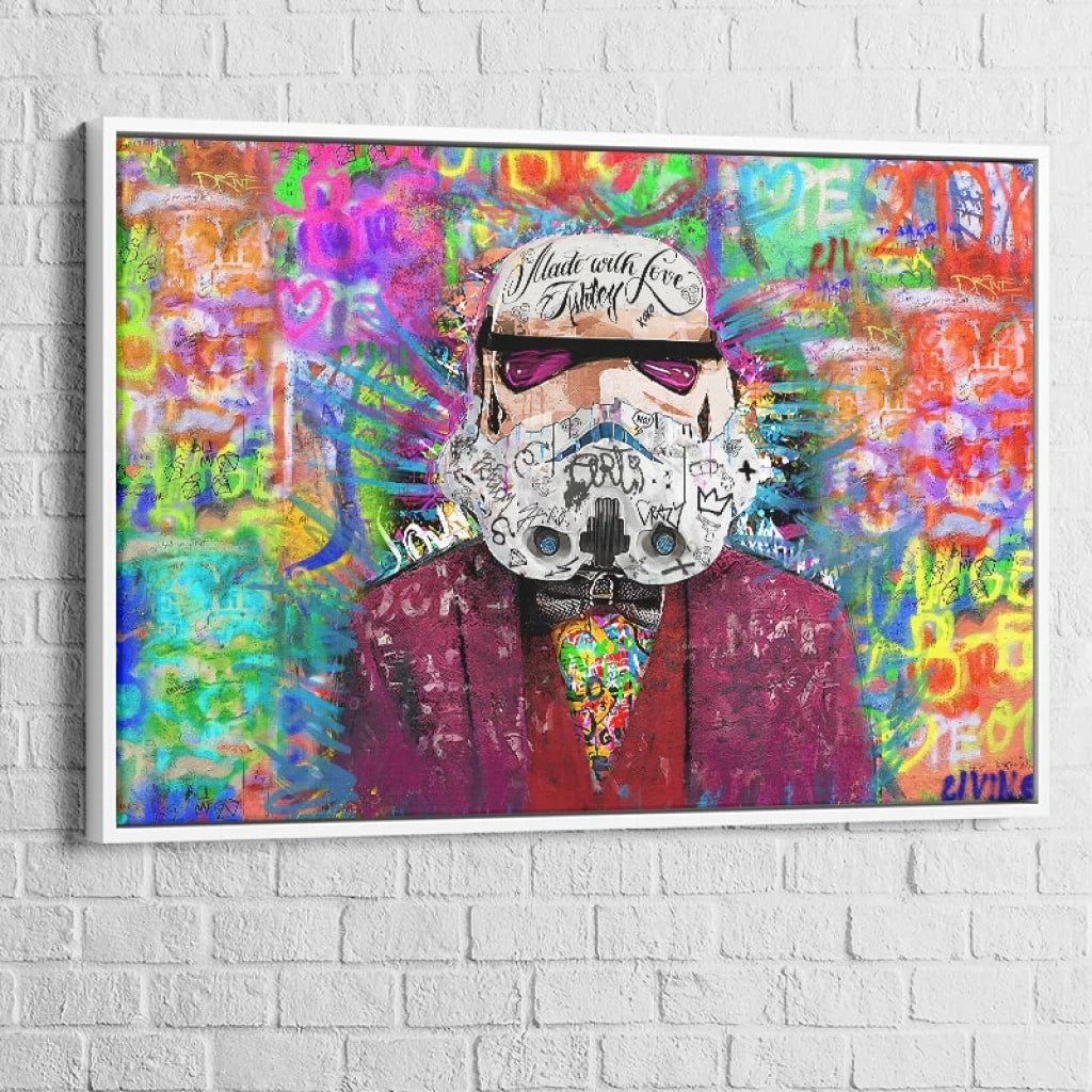Tableau Street Art Stormtrooper 40x60cm / Cadre Blanc Tableau Street Art
