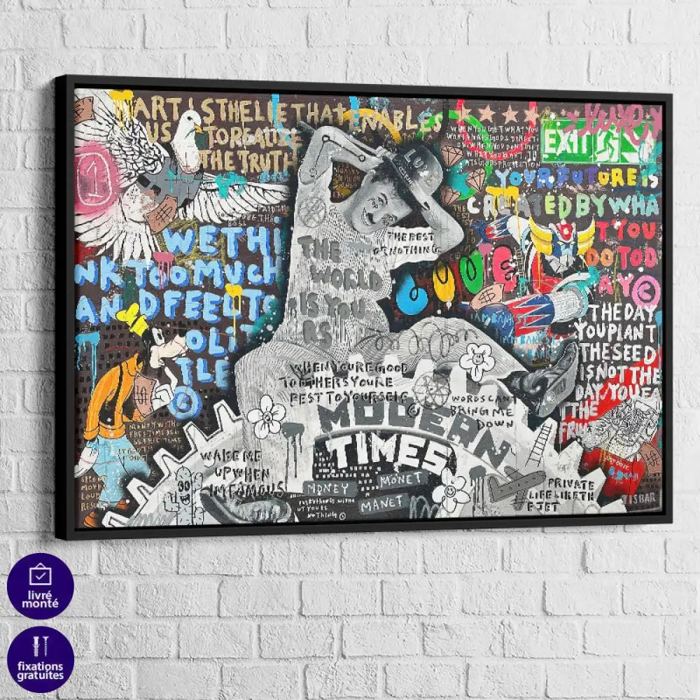Tableau moderne type collage artistique inspiré de la culture urbaine