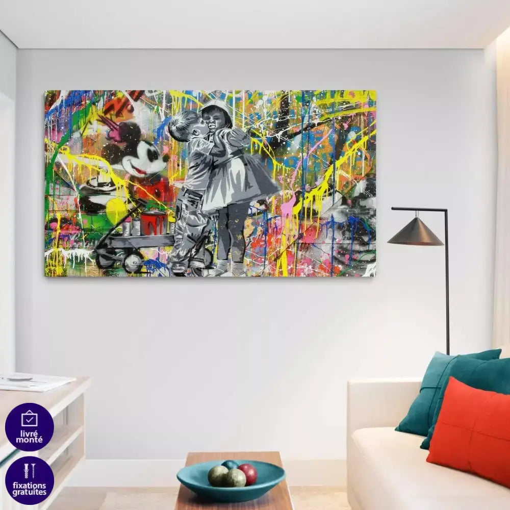 Tableau Street Art The boy's kiss - Montableaudeco