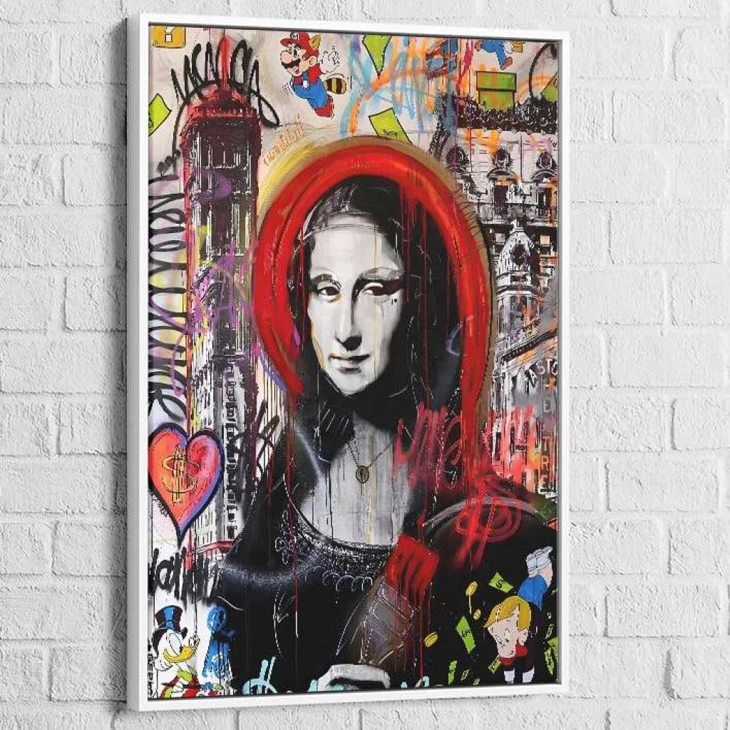 Tableau Street Art Urban Mona 40x60cm / Cadre Blanc Tableau Street art