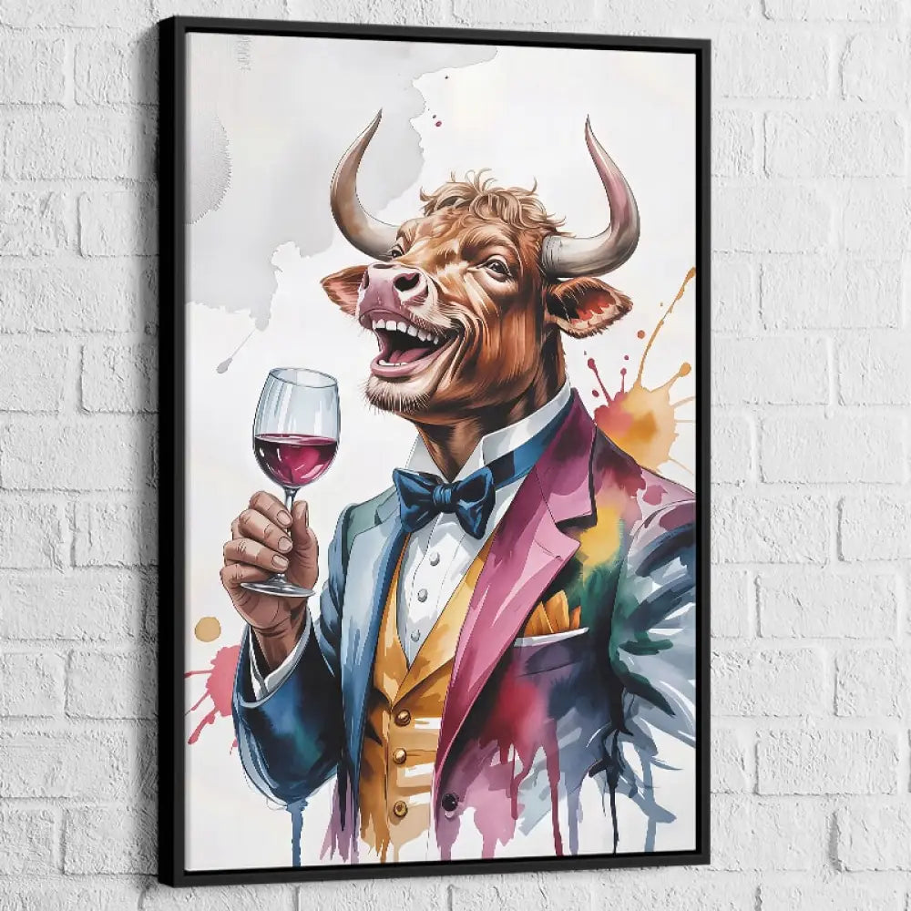 Tableau Taureau Dandy cadre noir – finition galerie chic