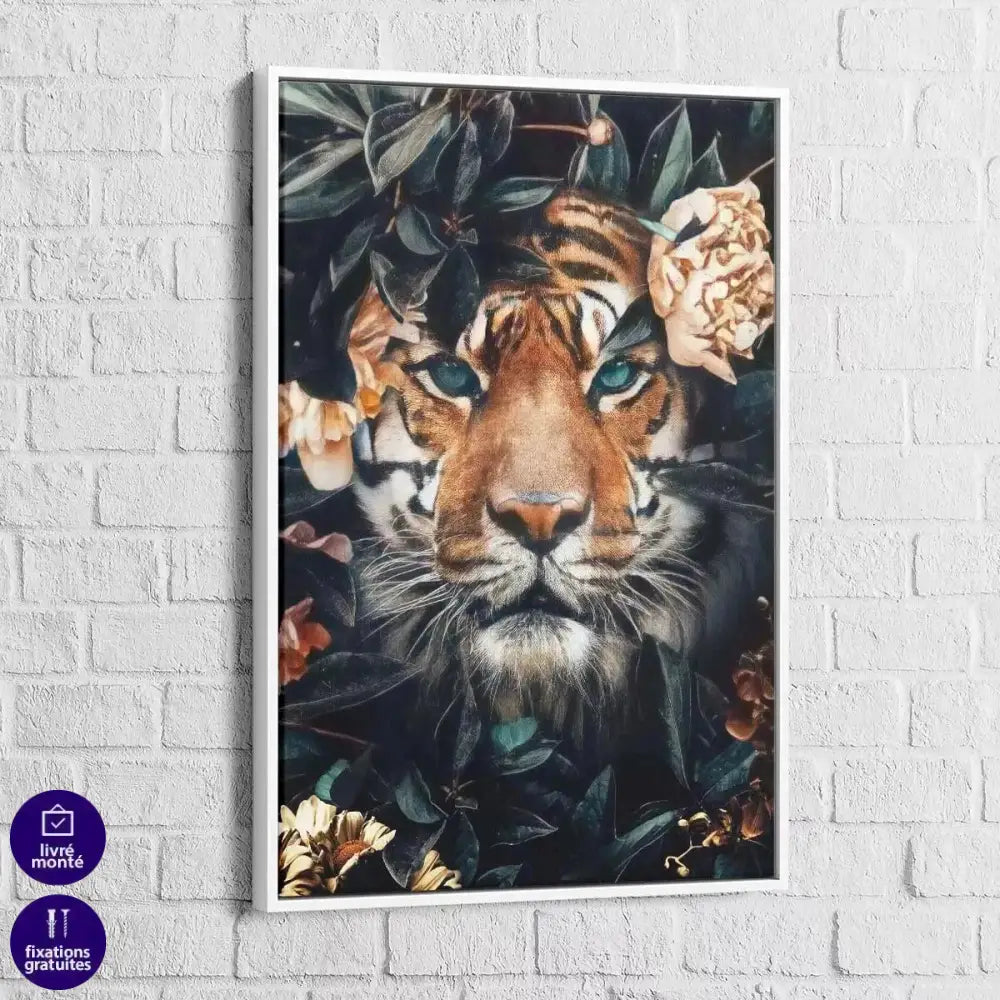 Tableau Tigre et Fleurs - Montableaudeco