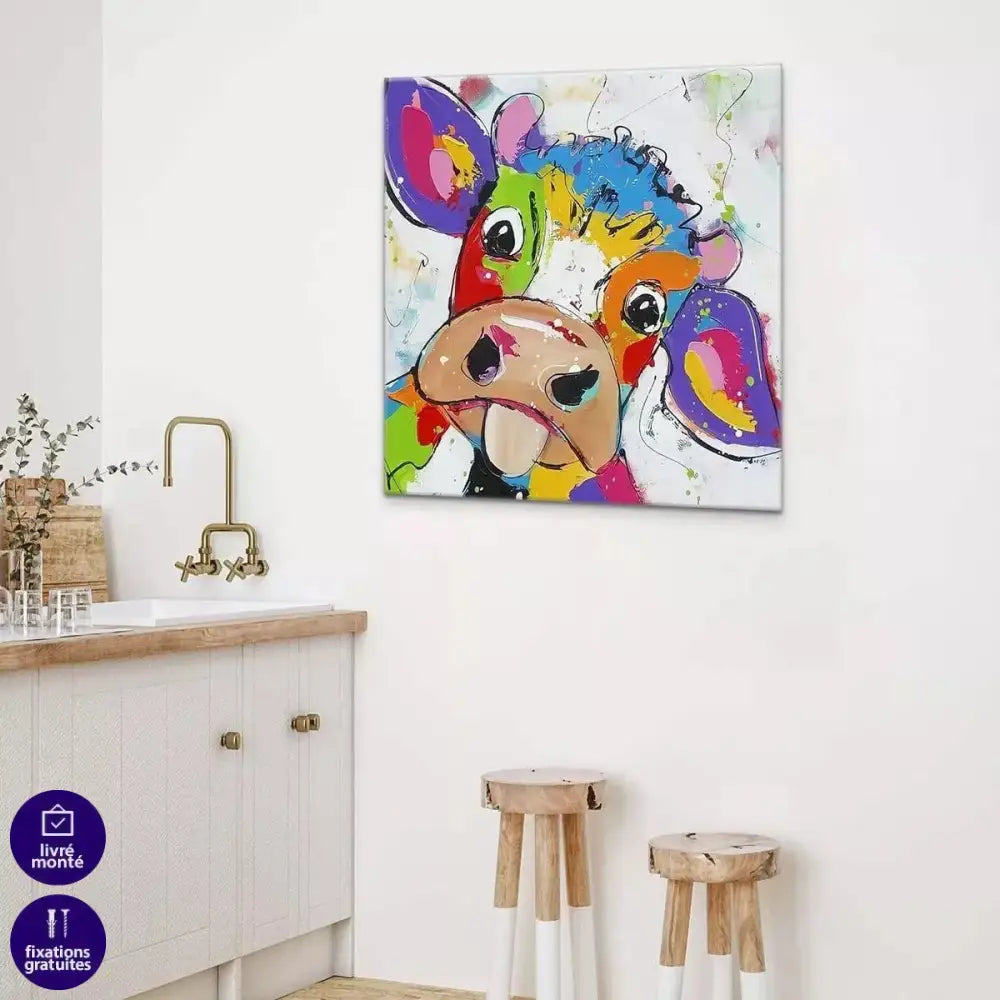 Tableau Vache Colorée Est Folle - Montableaudeco