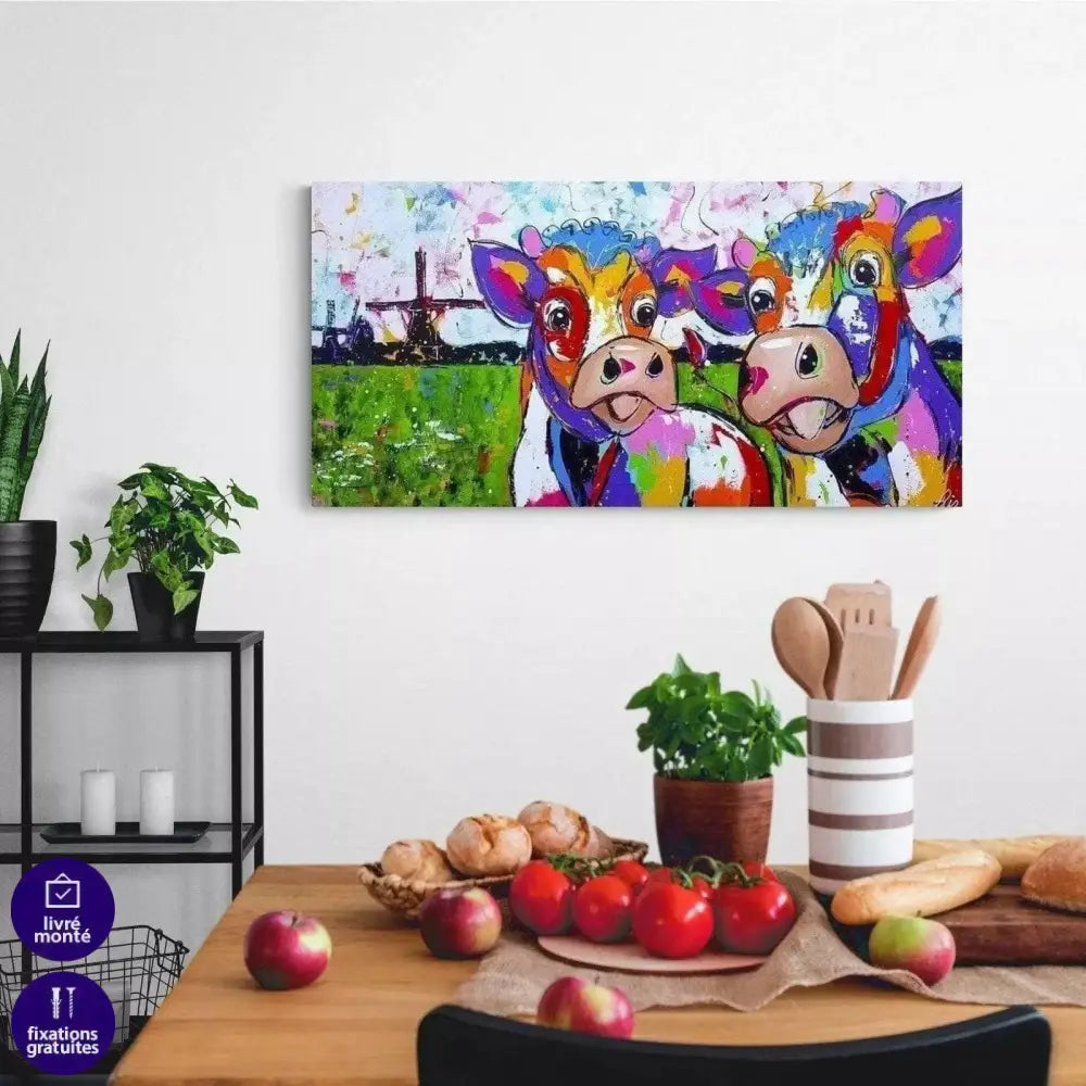 Tableau Vache Colorée Jolie Demoiselles - Montableaudeco