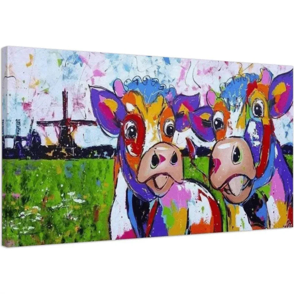 Tableau Vache Colorée Jolie Demoiselles - Montableaudeco