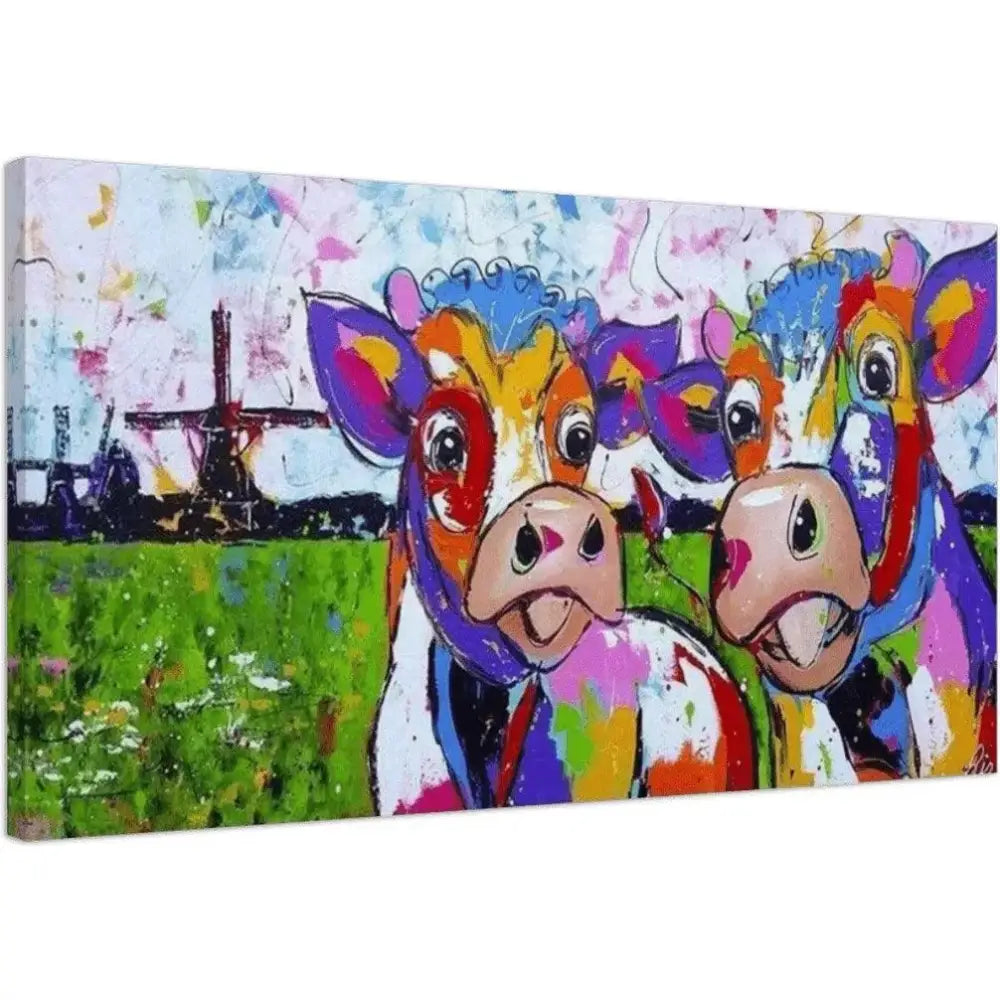 Tableau Vache Colorée Jolie Demoiselles - Montableaudeco