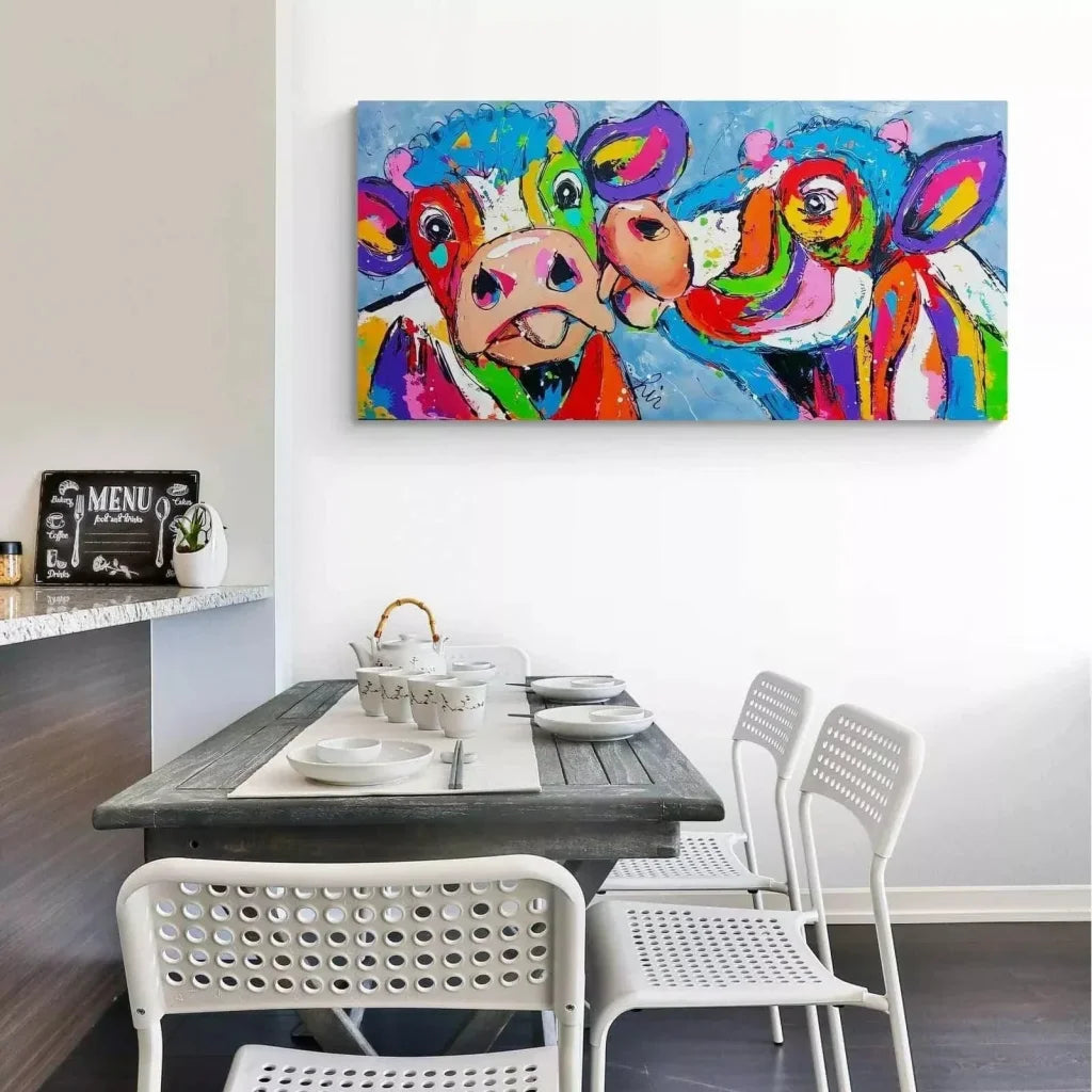 Tableau Vache Colorée Le Kiss - Montableaudeco