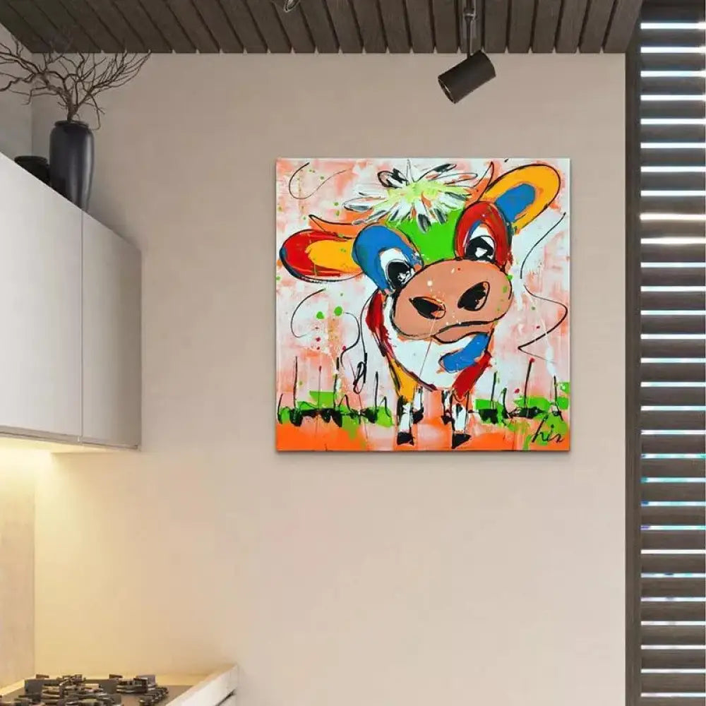 Tableau Vache Colorée Le Petit Veau - Montableaudeco