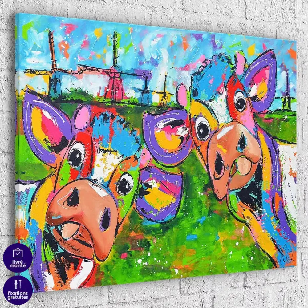 Tableau Vache Colorée Les Copines - Montableaudeco