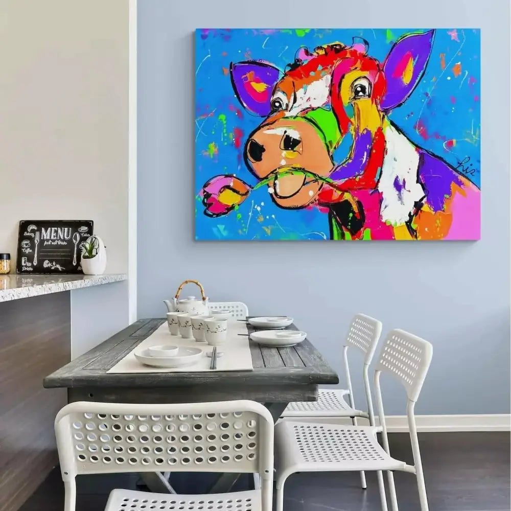 Tableau Vache Colorée Tulipe - Montableaudeco