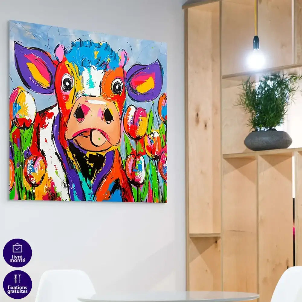 tableau vache rigolote coloré moderne
