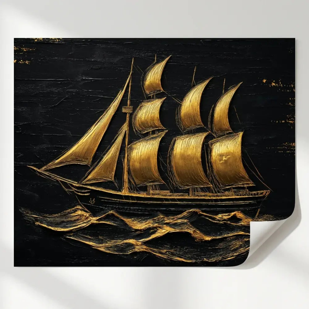 tableau voilier doré peinture artistique moderne