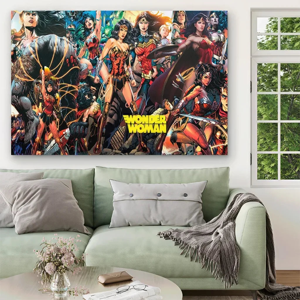 Tableau moderne Wonder Woman avec effets lumineux et détails dynamiques