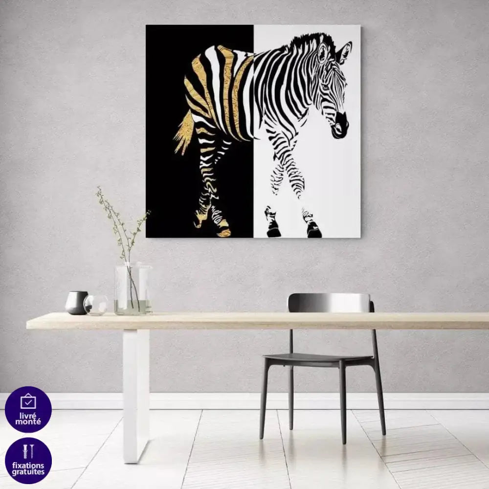 Tableau Zèbre Noir et Blanc et Or - Montableaudeco