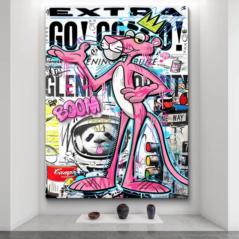 Illustration pop art urbaine avec panthère rose et couronne