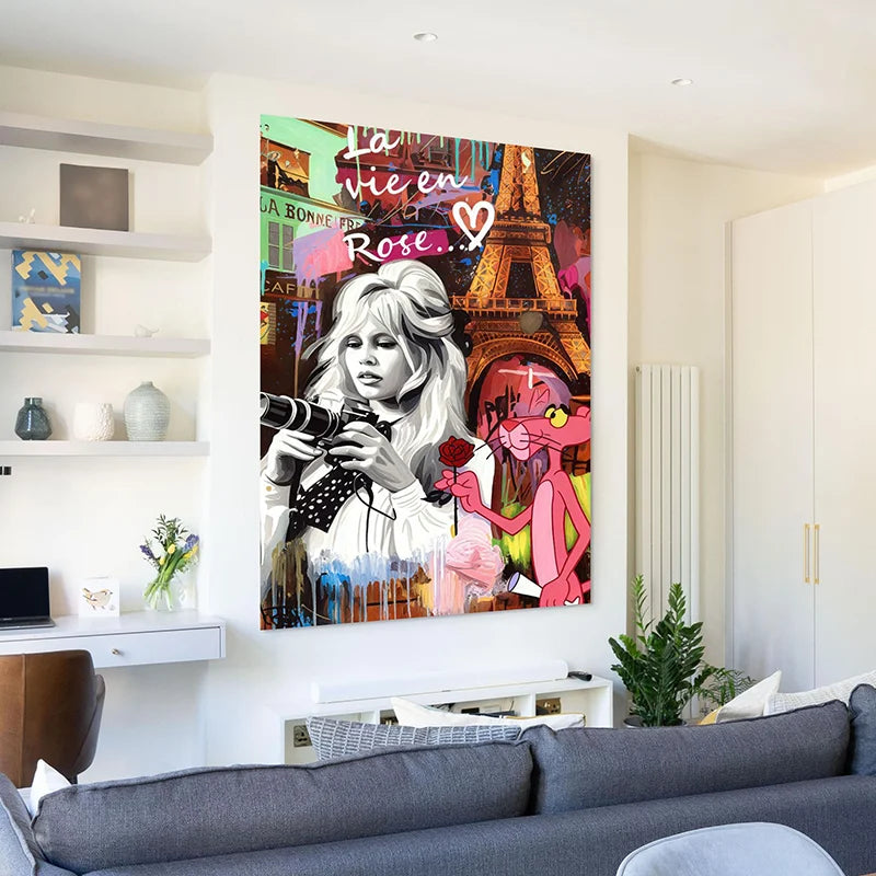 tableau Panthère rose graffiti moderne