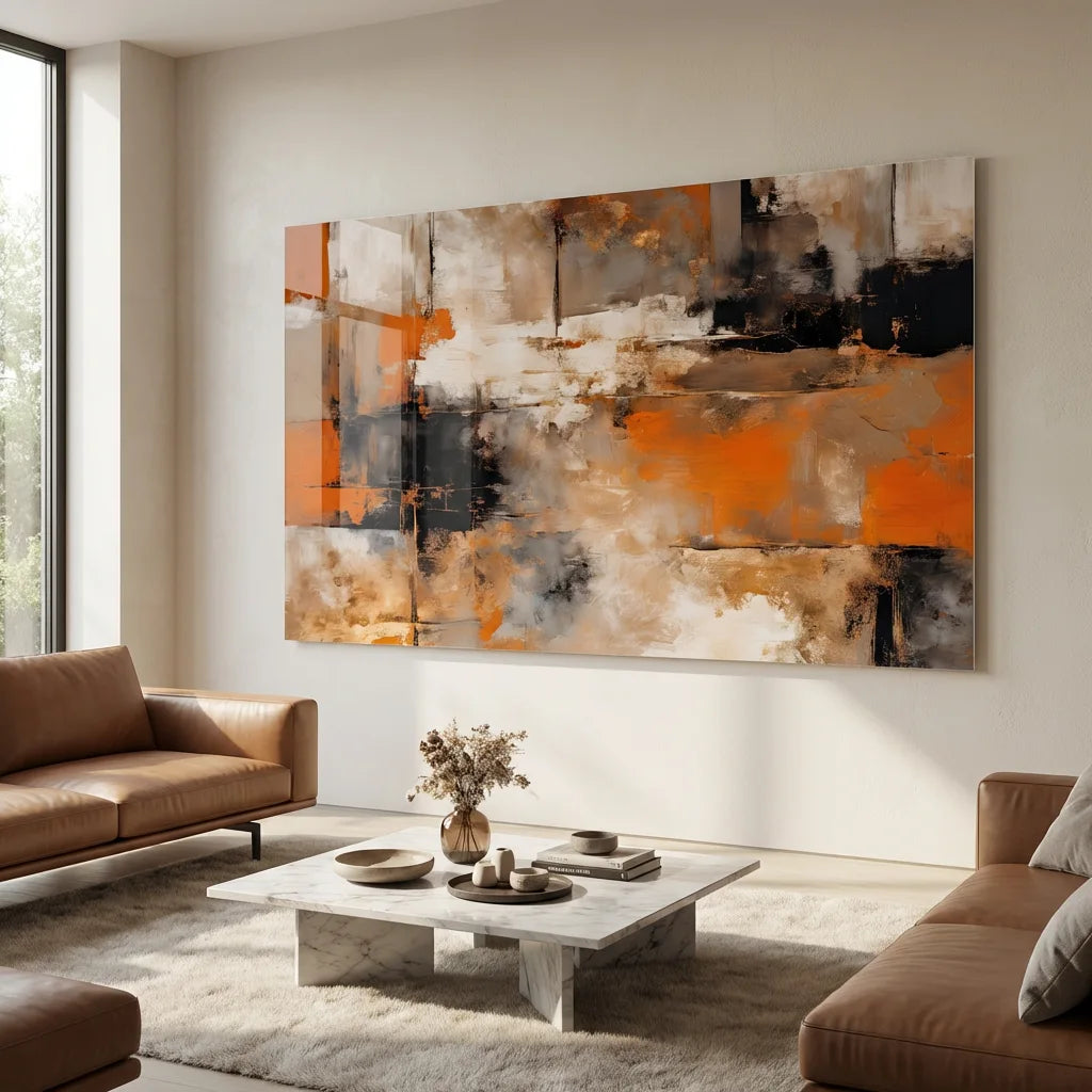 tableau abstrait terracotta moderne panoramique