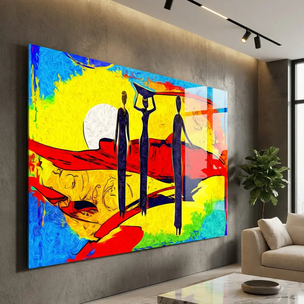 tableau africain scene desert femmes cadre noir design