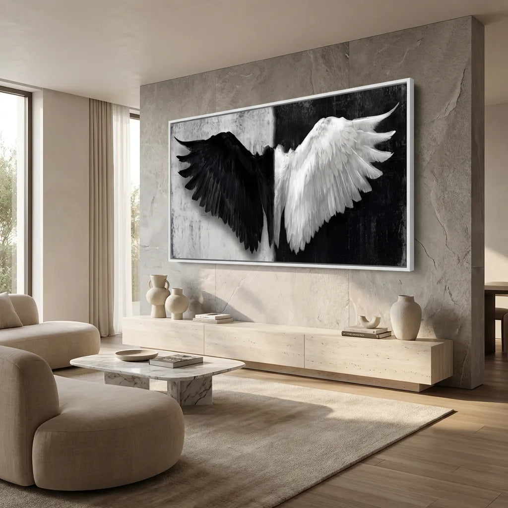 tableau ailes noir blanc design moderne salon