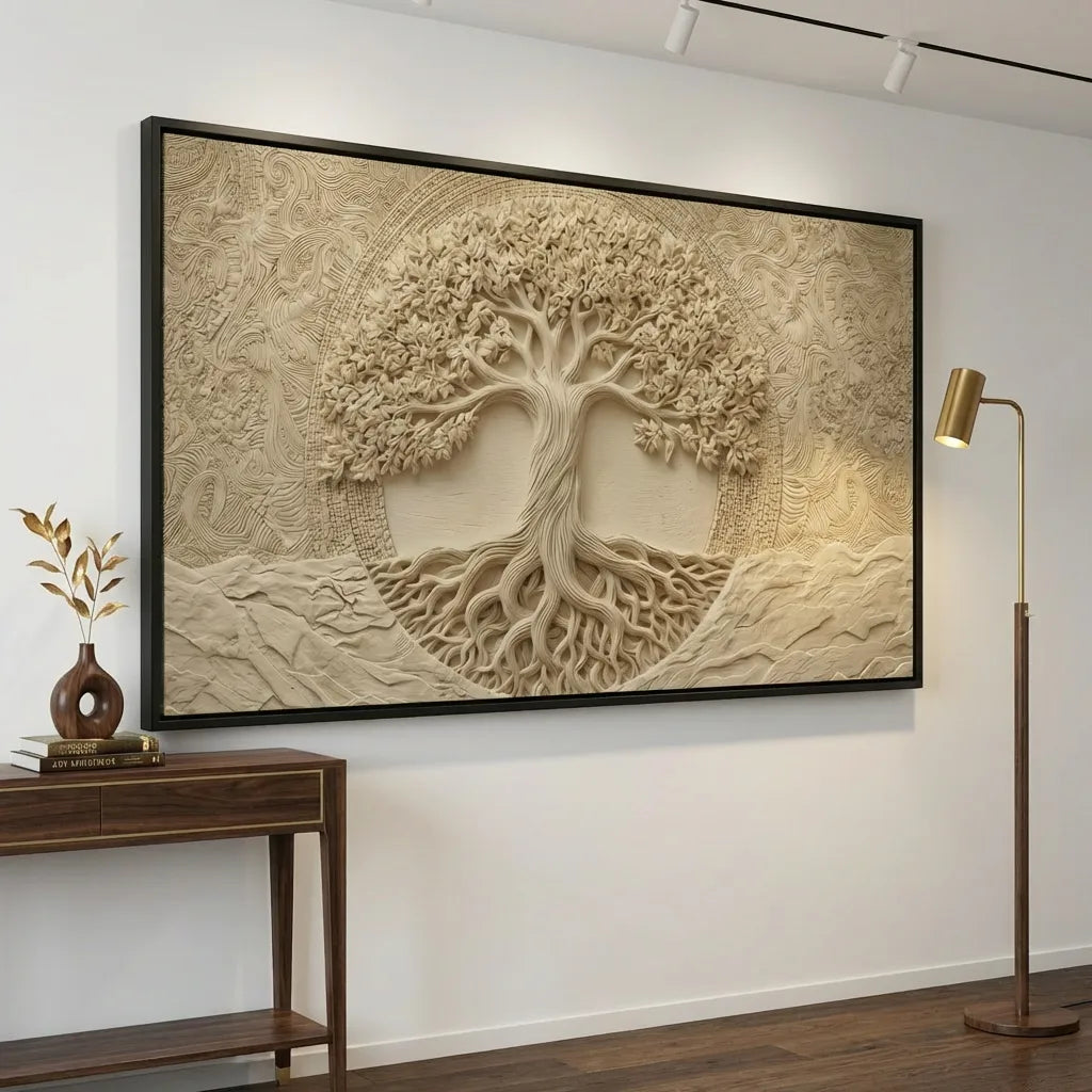 tableau arbre de vie sculpté effet relief bois