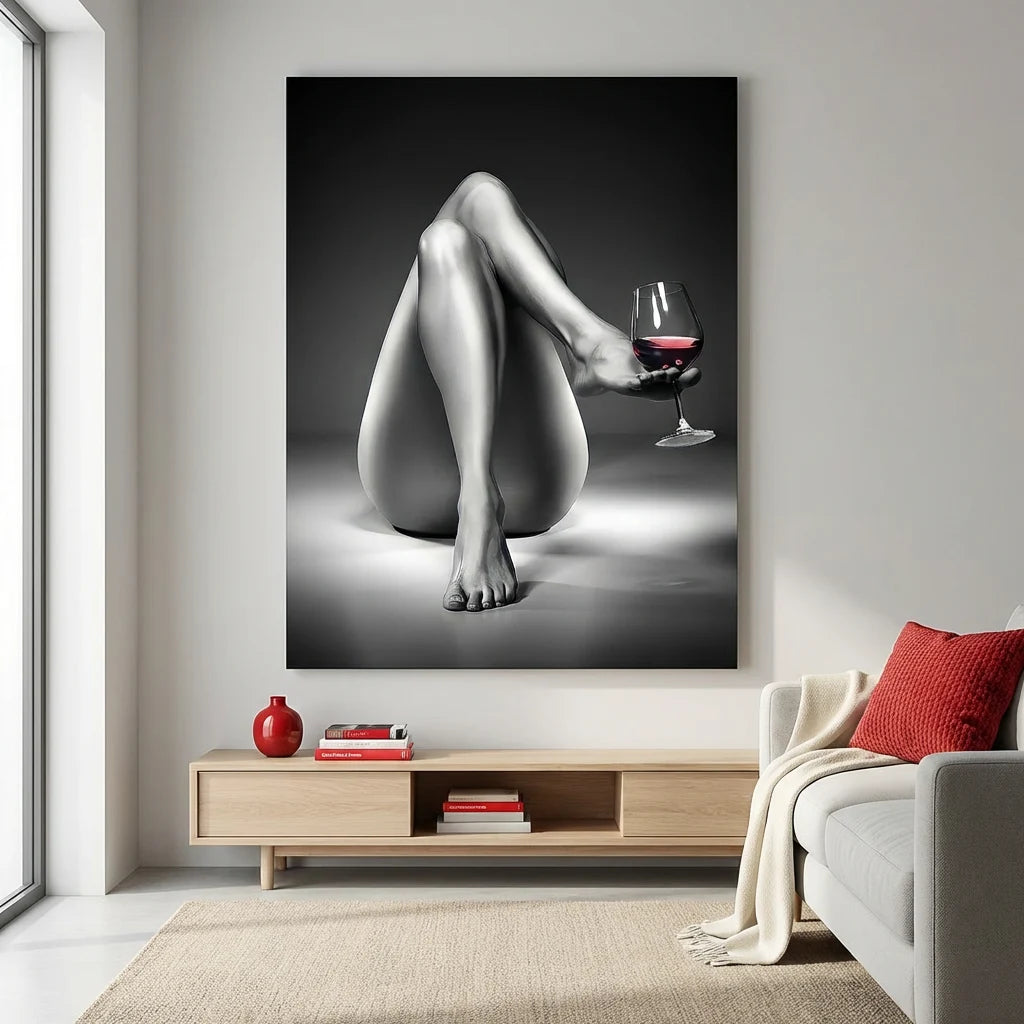tableau art moderne femme verre de vin rouge