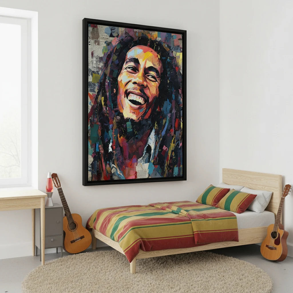 tableau bob marley good vibes portrait reggae multicolore