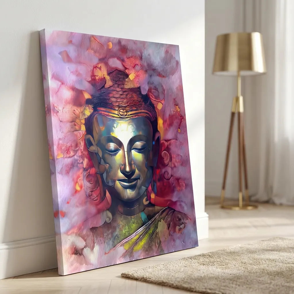 tableau bouddha coloré rose art zen moderne