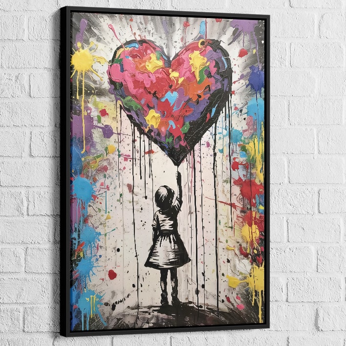 tableau cadre noir – fille au cœur coloré
