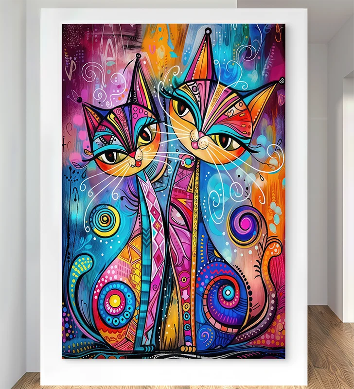 tableau chat coloré style moderne et géométrique