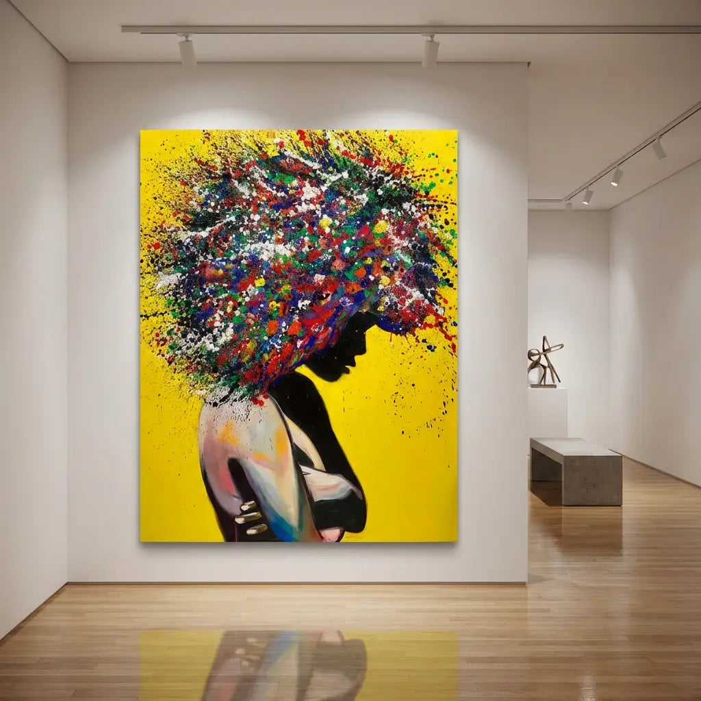tableau femme africaine moderne explosion de couleurs