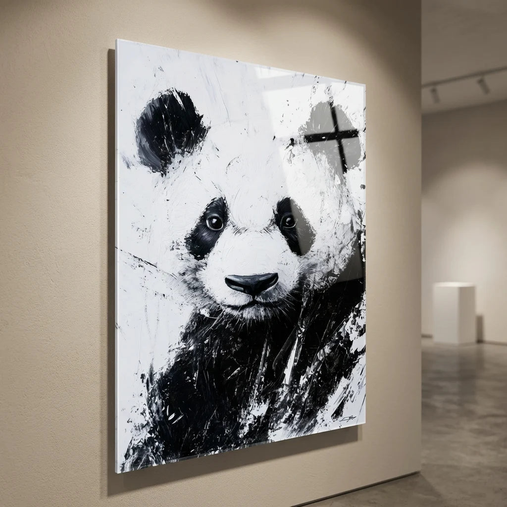 tableau panda déco murale minimaliste noir et blanc