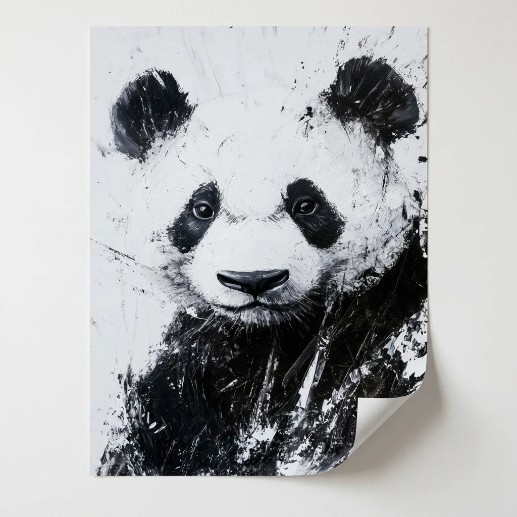 tableau panda regard intense noir et blanc