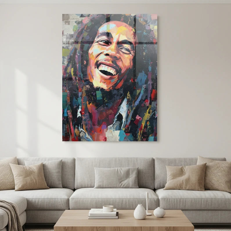 tableau plexiglas brillant bob marley couleurs intenses
