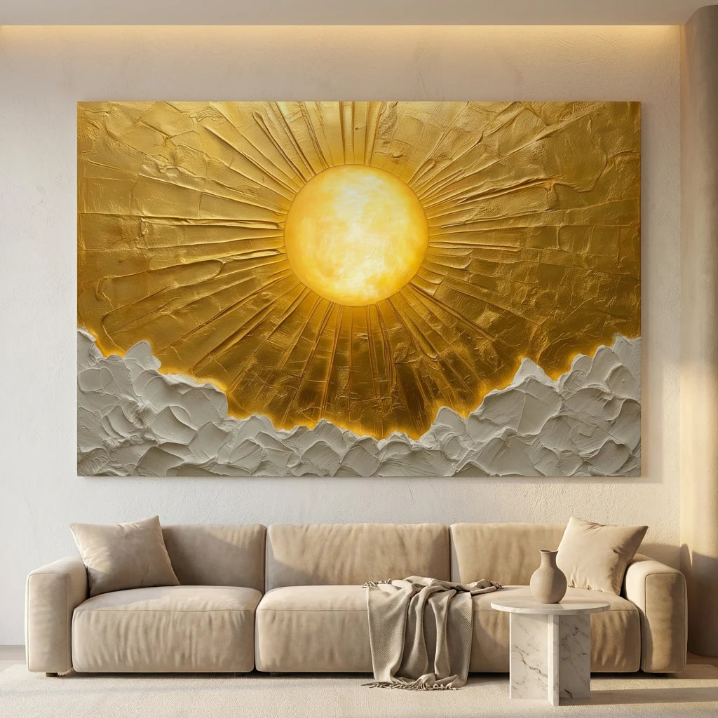 tableau soleil doré effet rayonnement déco murale