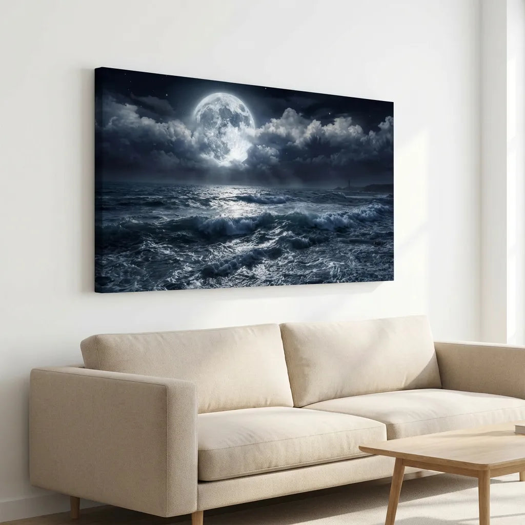 tableau vague océan sous ciel nocturne décoration murale