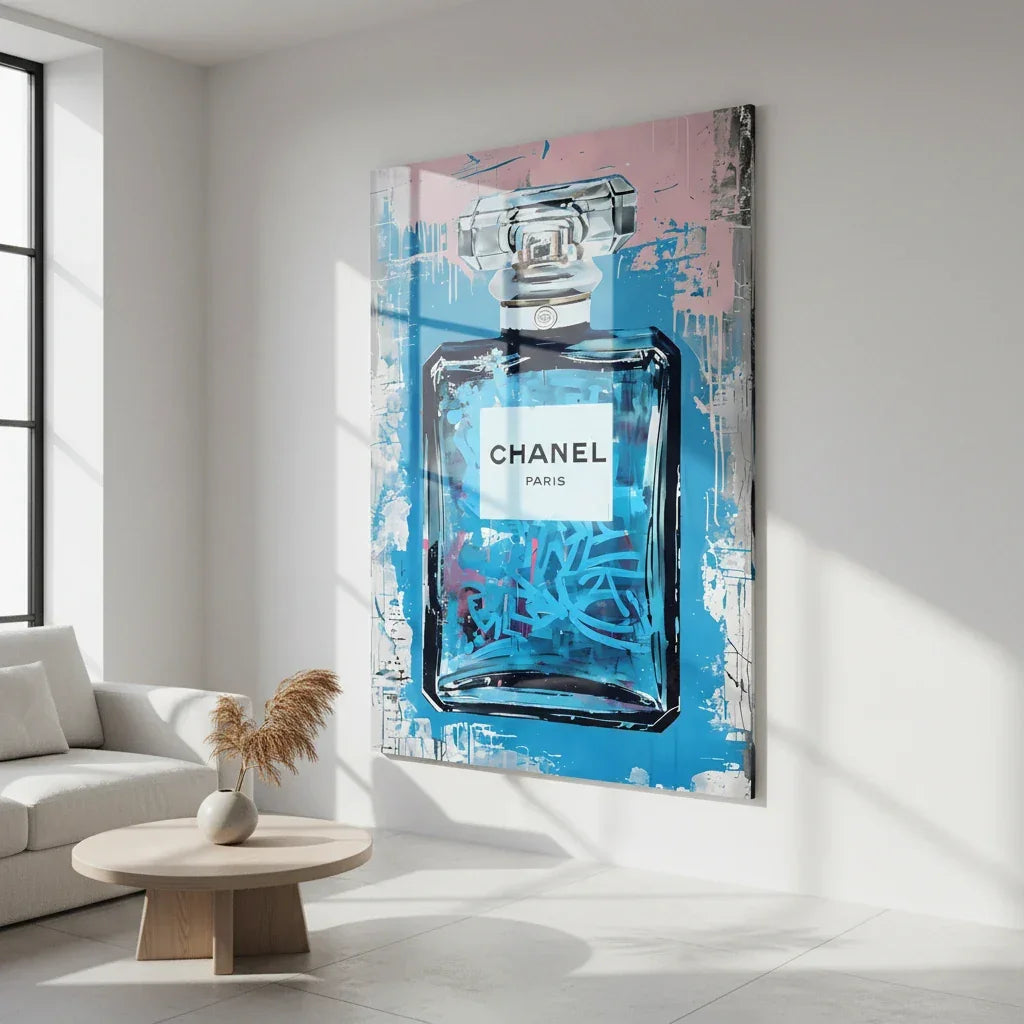 toile tendue tableau parfum glam bleu rose